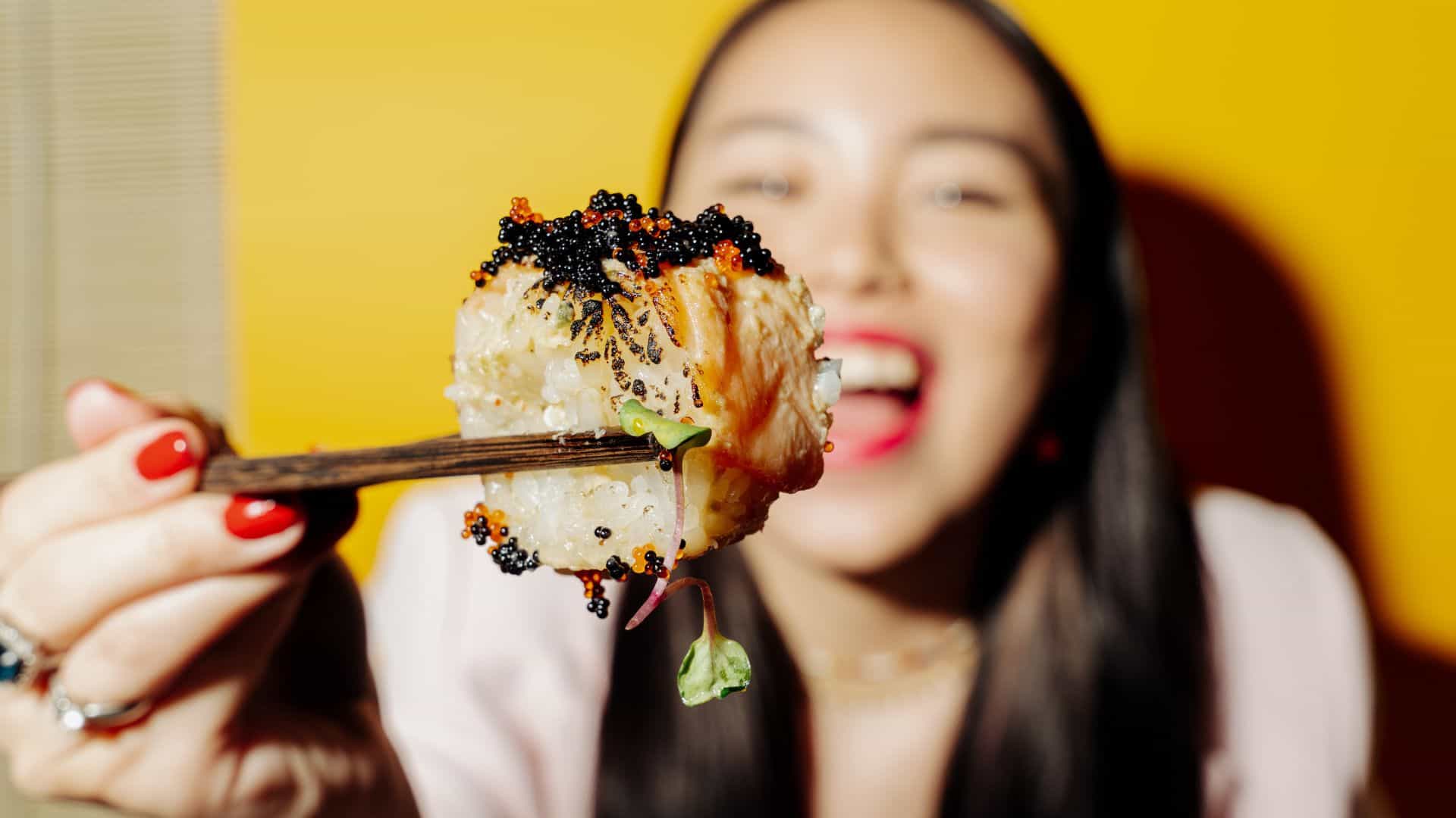Showing food in front of the camera