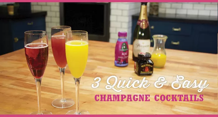 3 Quick and Easy Champagne Cocktails for Brunch, Mother's Day, Bridal Showers and More by @BlenderBabes