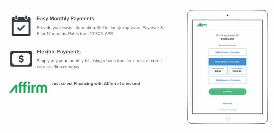 Blendtec financing through Affirm with monthly payment plan options for qualified buyers.