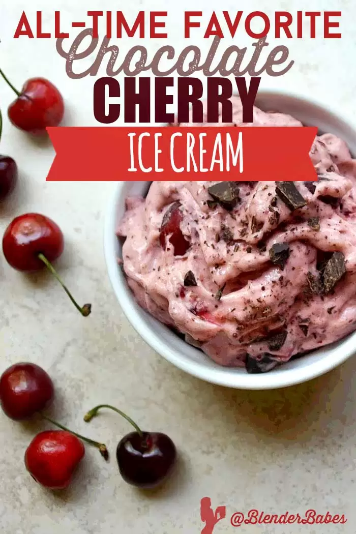 Chocolate Cherry Ice Cream Recipe by @BlenderBabes #icecream #cherryrecipes #cherryicecream #vitamixicecream #vitamix #blenderbabes