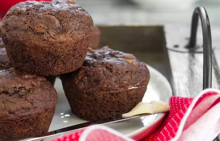 Oil Free Chocolate Zucchini Walnut Muffins