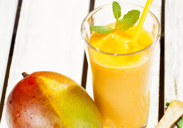 Dr. Oz Peach Mango Lassi Milkshake by @BlenderBabes