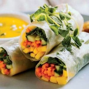Summer Rolls with mango lime and mint dipping sauce