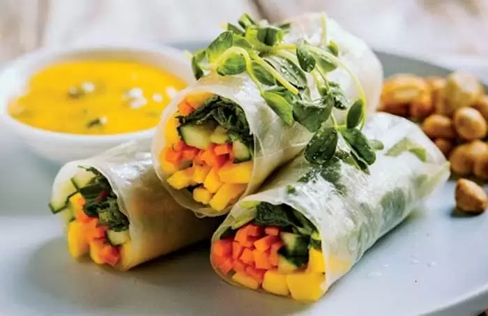 Summer Rolls with mango lime and mint dipping sauce by @BrendanBrazier via @BlenderBabes
