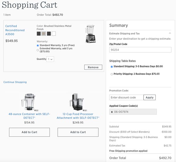 Vitamix promo code applied discount