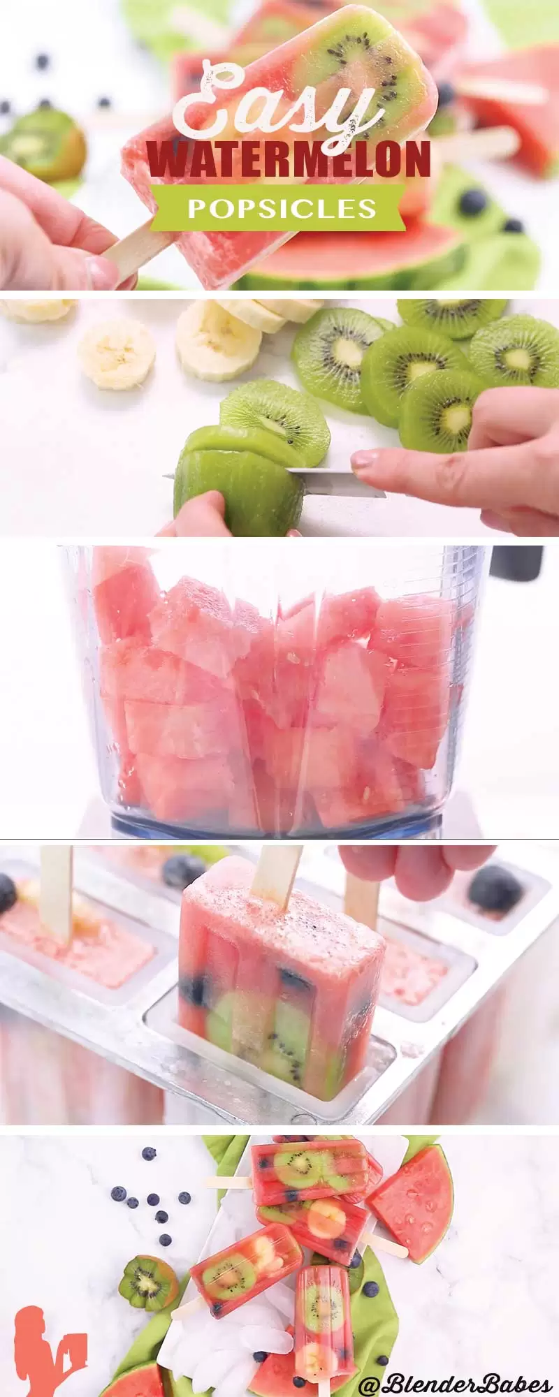 Watermelon Popsicles Recipe with Fruit via @BlenderBabes #watermelonpopsicles #watermelonrecipes #popsiclerecipes #snacksforkids #blenderbabes
