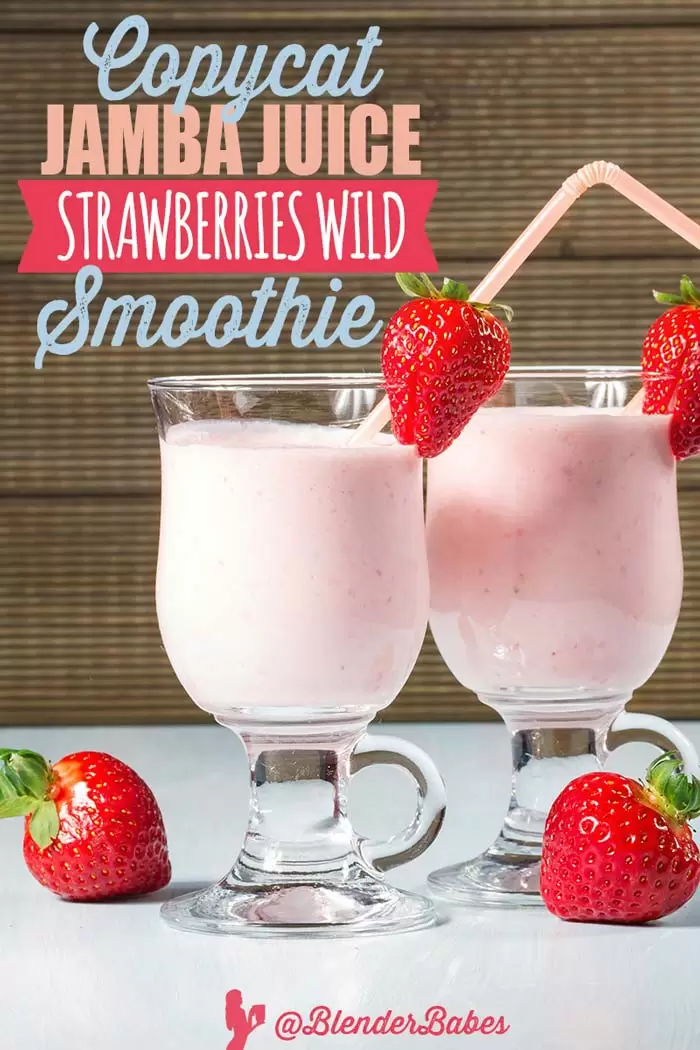 Copycat Jamba Juice Strawberries Wild Smoothie Recipe (Vegan, Dairy-Free) by @BlenderBabes #jambajuice #strawberrysmoothies #strawberrieswild #copycatrecipes #smoothies #blenderbabes