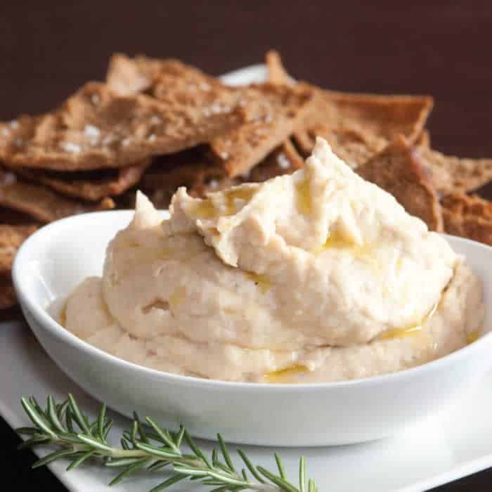 Roasted Garlic White Bean Dip with Rosemary Pita Recipe from @BlenderBabes