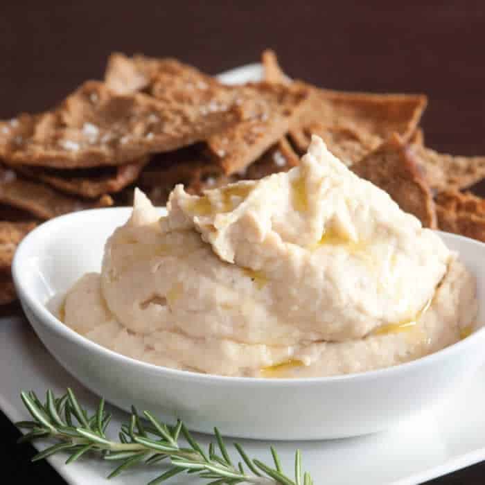 Roasted Garlic White Bean Dip with Rosemary Pita