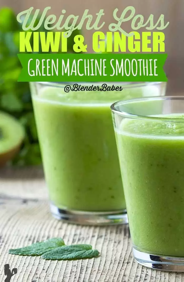 Weight Loss Green Smoothie Kiwi Ginger by @BlenderBabes #weightloss #weightlosssmoothie #greensmoothie #immunitysmoothie #blenderbabes